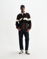 ラガーシャツ PANELLED LOOPBACK (BROWN/BLACK)