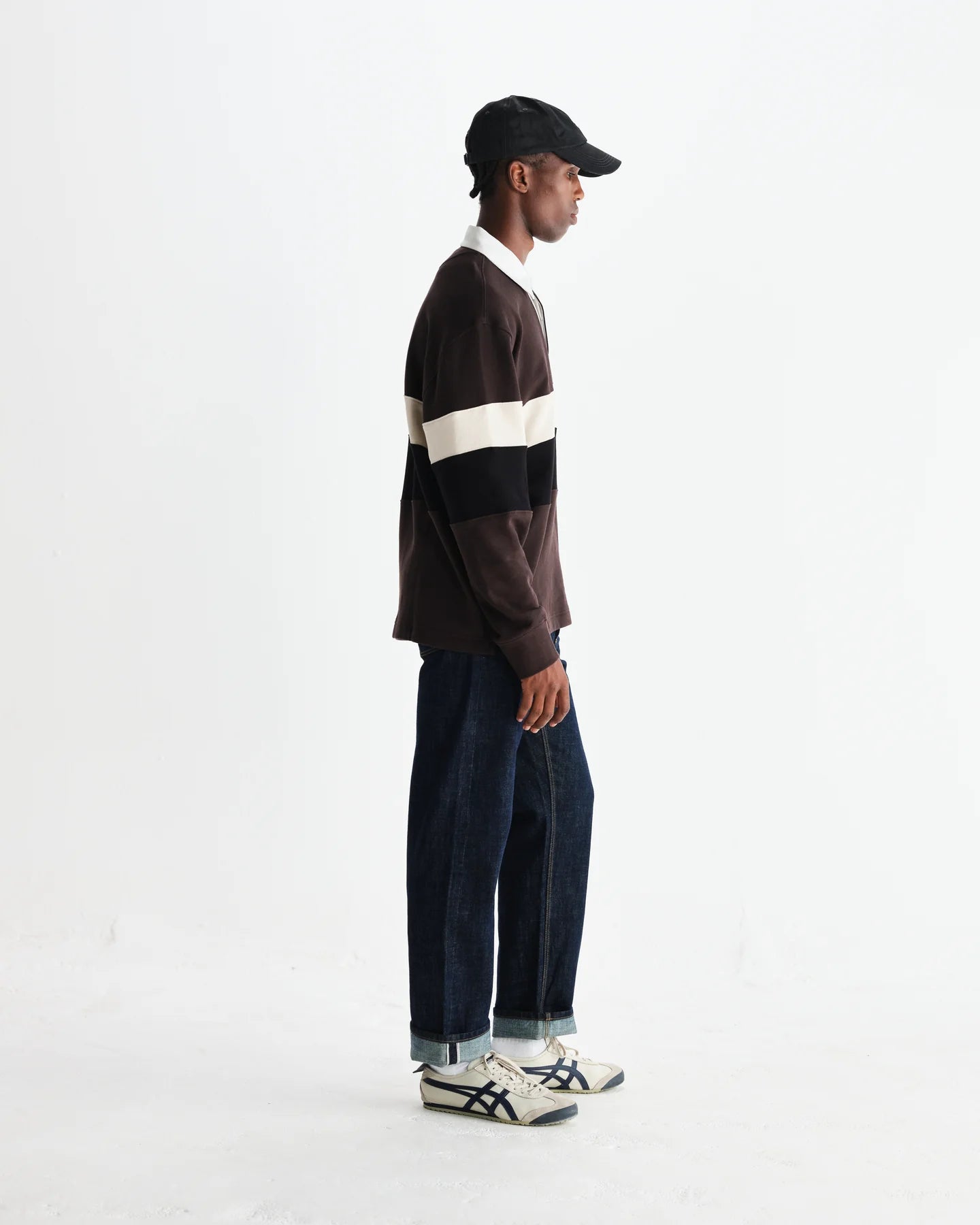 【予約】ラガーシャツ PANELLED LOOPBACK (BROWN/BLACK)