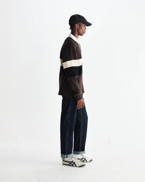 ラガーシャツ PANELLED LOOPBACK (BROWN/BLACK)