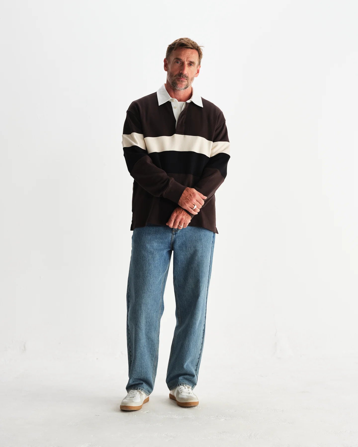 【予約】ラガーシャツ PANELLED LOOPBACK (BROWN/BLACK)