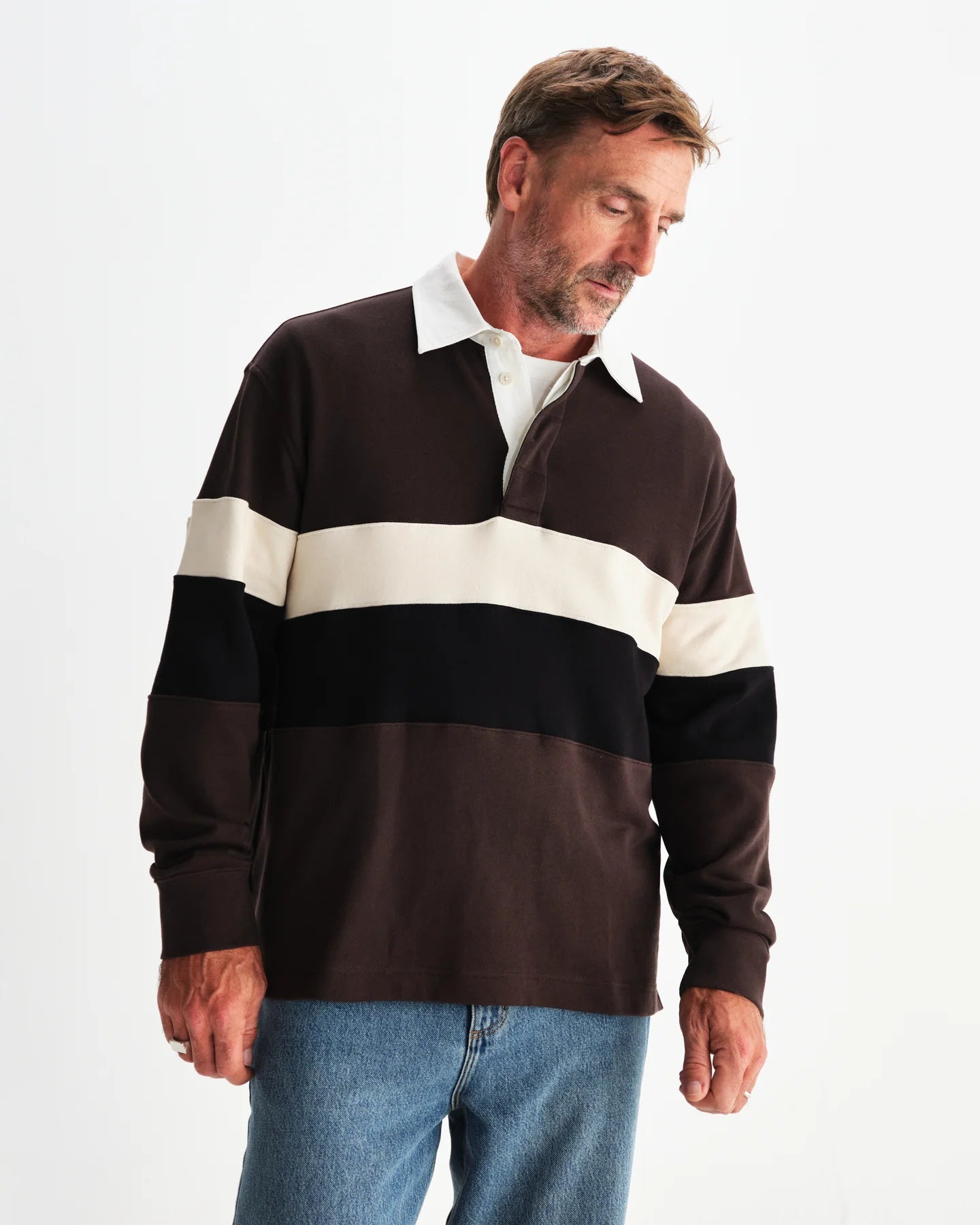 【予約】ラガーシャツ PANELLED LOOPBACK (BROWN/BLACK)