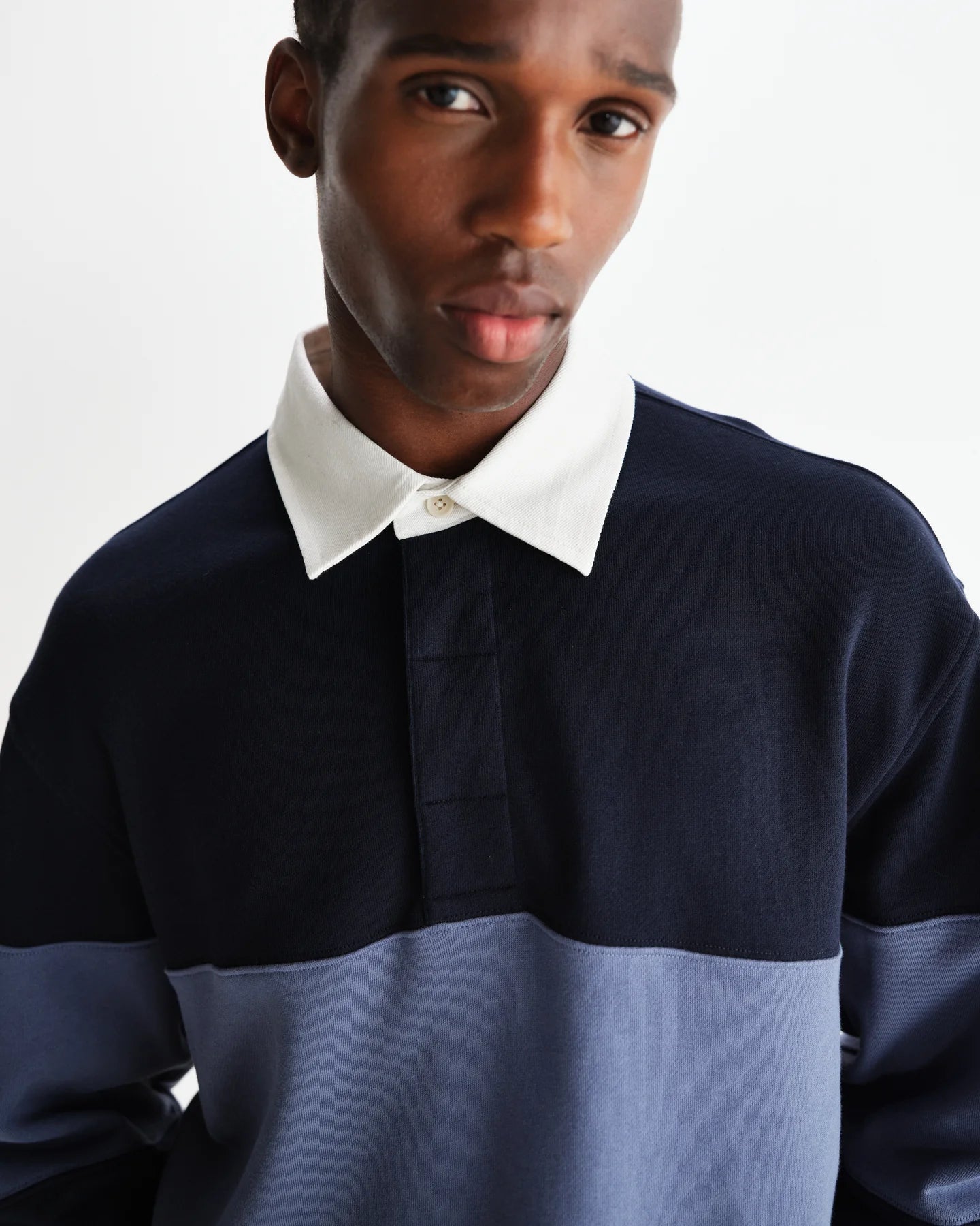 【予約】ラガーシャツ PANELLED LOOPBACK (NAVY/BLUE)