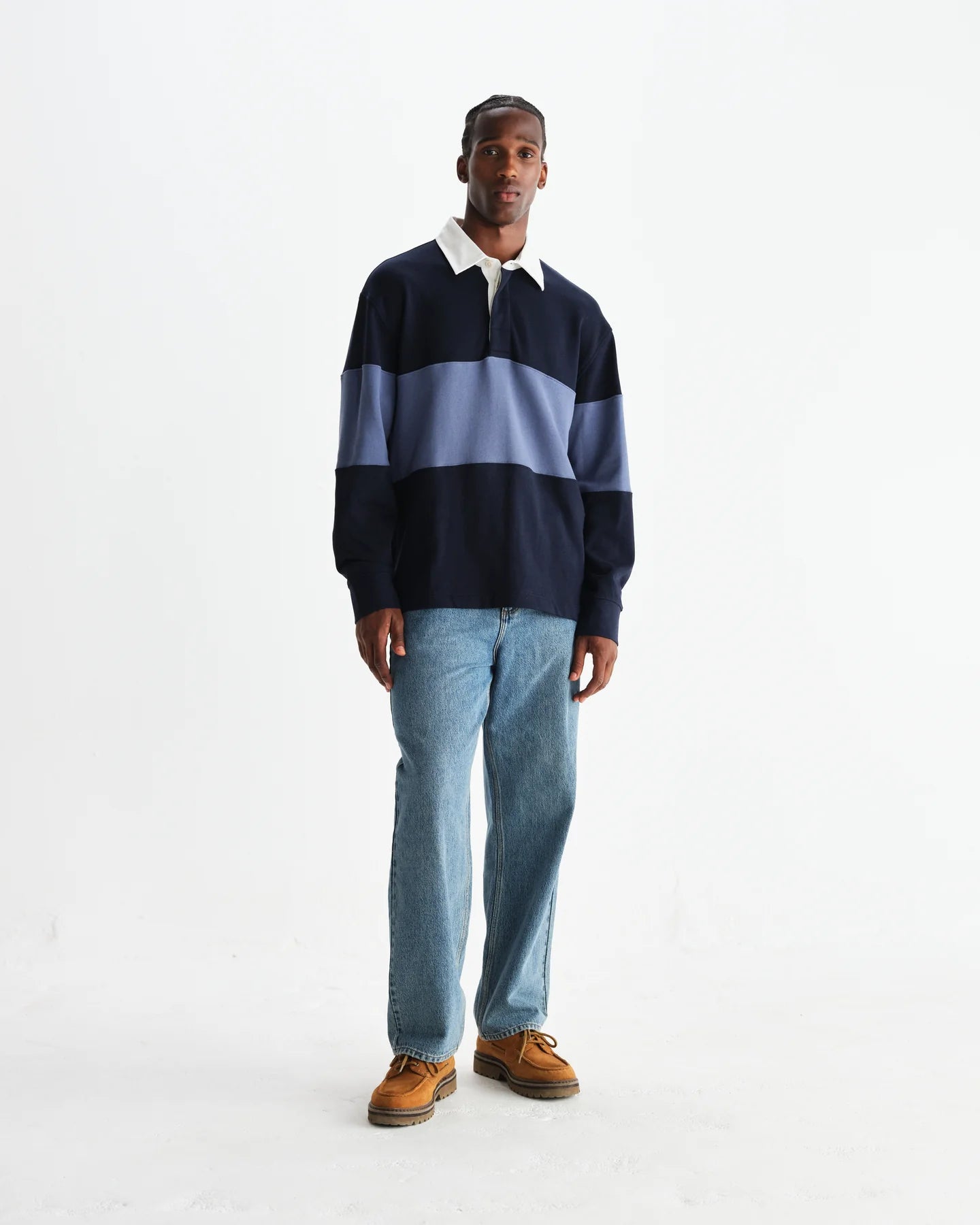 【予約】ラガーシャツ PANELLED LOOPBACK (NAVY/BLUE)