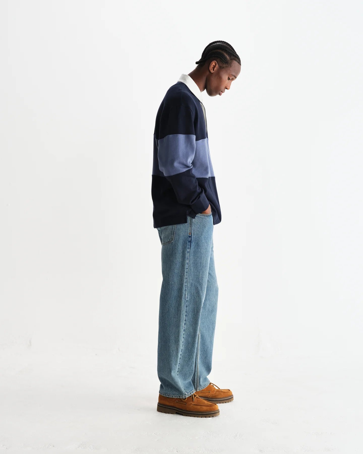 【予約】ラガーシャツ PANELLED LOOPBACK (NAVY/BLUE)