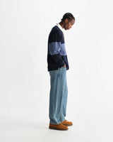 ラガーシャツ PANELLED LOOPBACK (NAVY/BLUE)