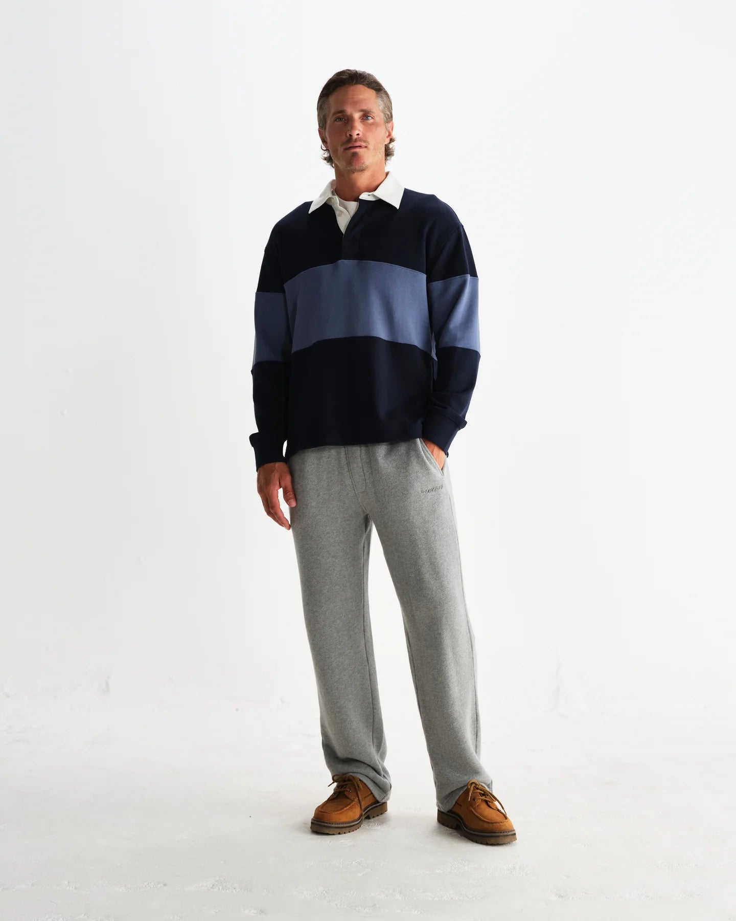 【予約】ラガーシャツ PANELLED LOOPBACK (NAVY/BLUE)