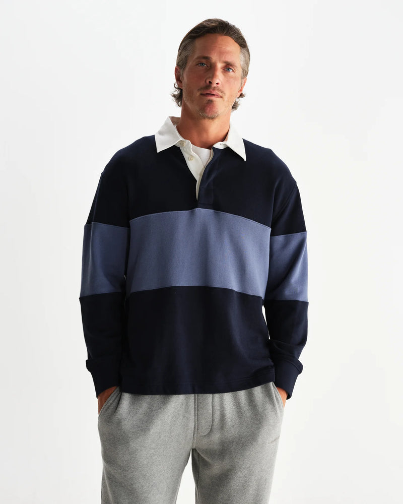 ラガーシャツ PANELLED LOOPBACK (NAVY/BLUE)
