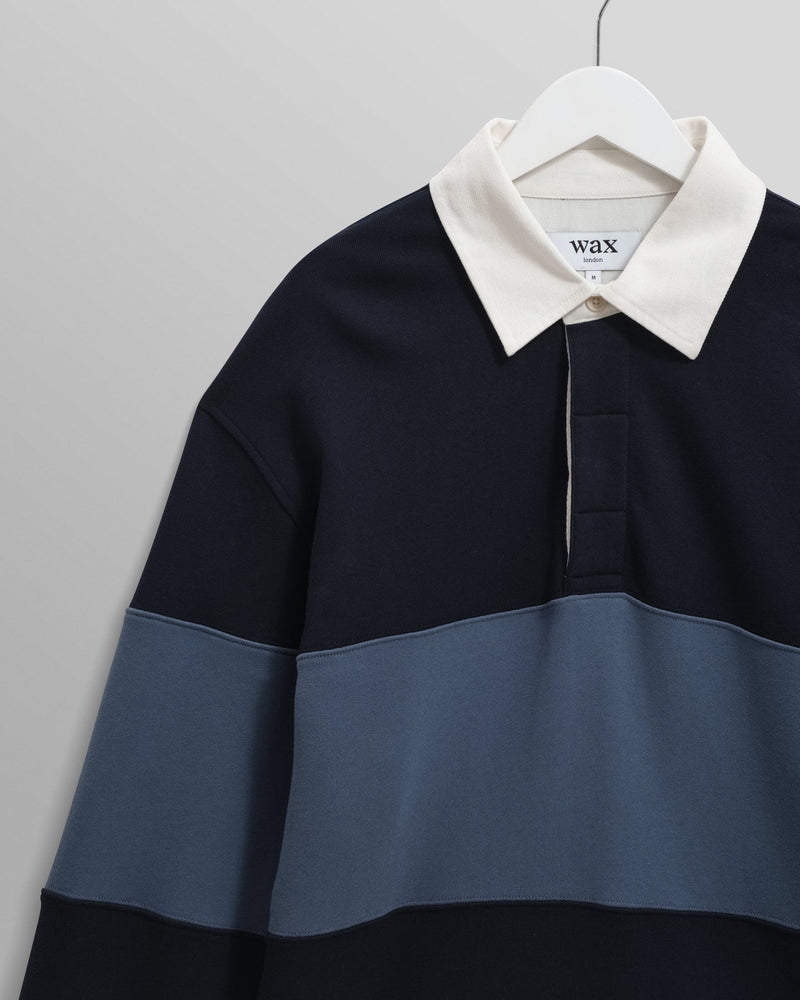 ラガーシャツ PANELLED LOOPBACK (NAVY/BLUE)