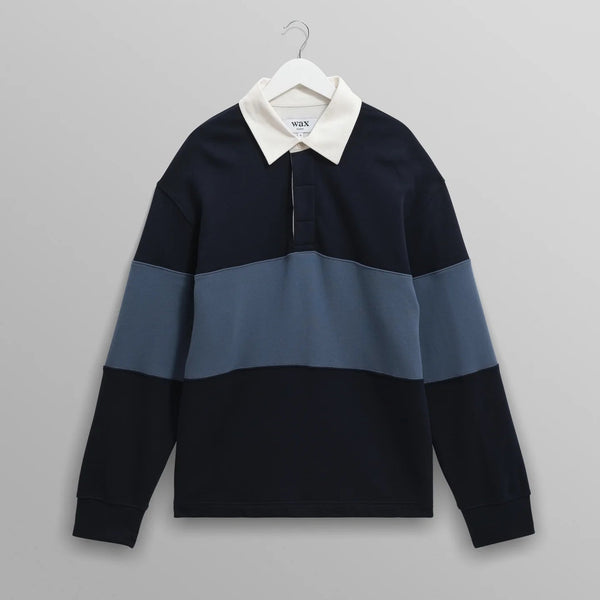 ラガーシャツ PANELLED LOOPBACK (NAVY/BLUE)