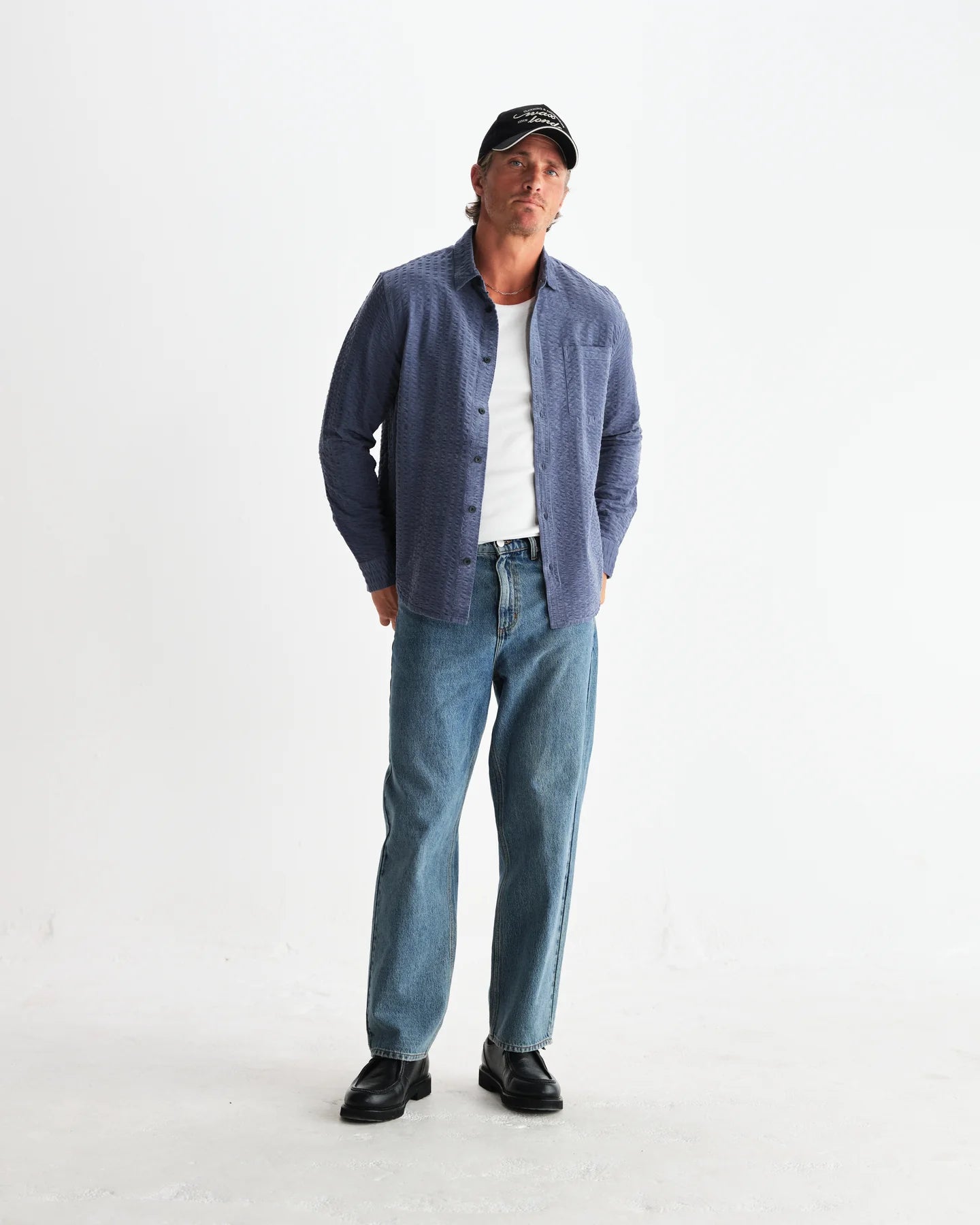 シェリーシャツ SEERSUCKER CORD (BLUE) - グリニッジ オンラインストア