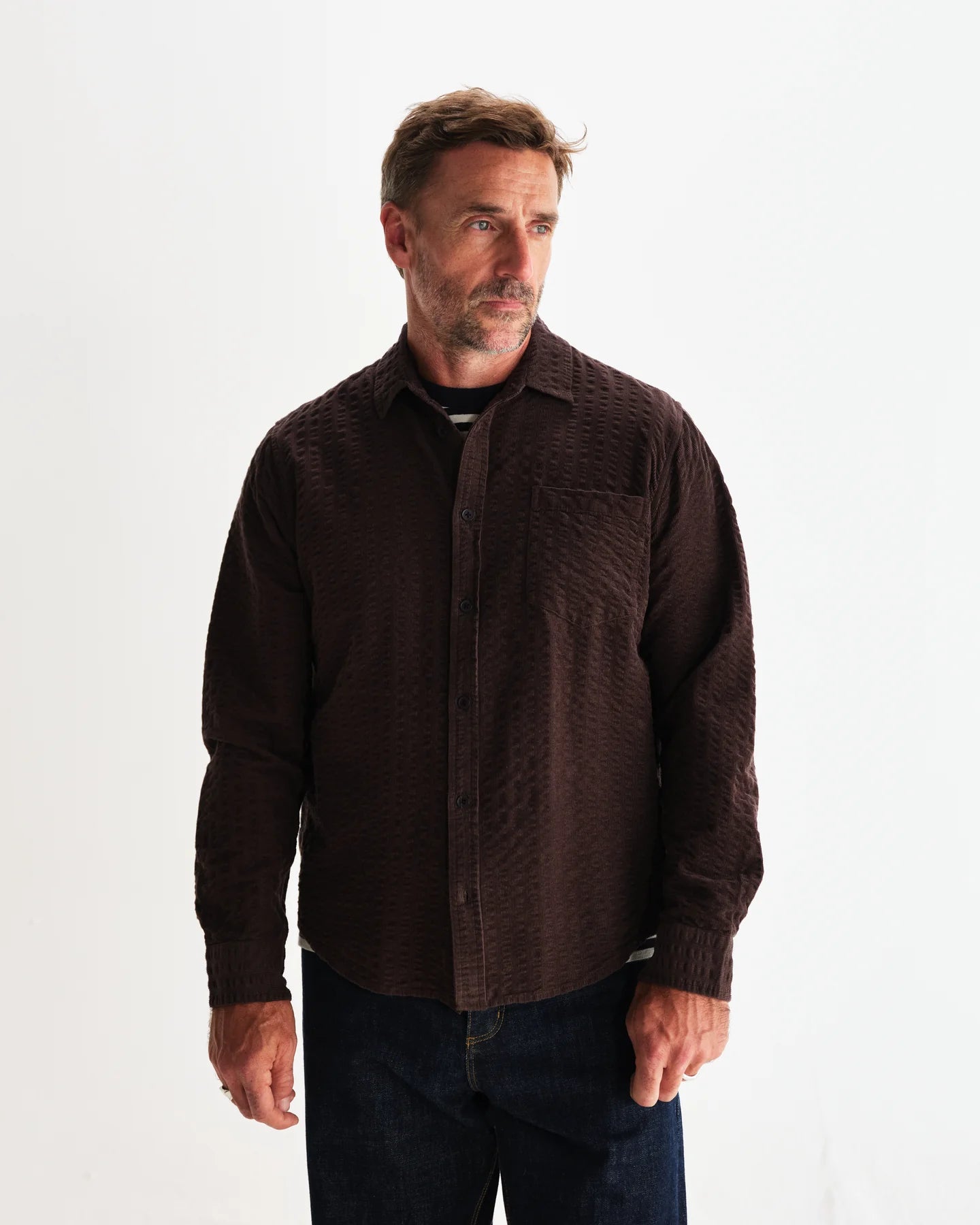 シェリーシャツ SEERSUCKER CORD (DARK BROWN) - グリニッジ オンラインストア