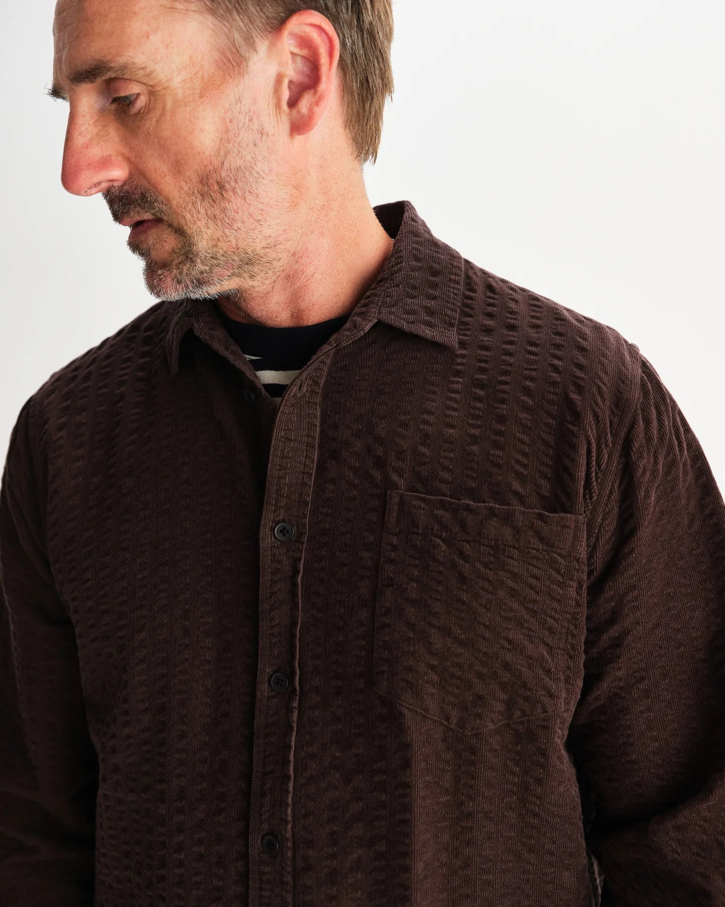 【予約】シェリーシャツ SEERSUCKER CORD (DARK BROWN)