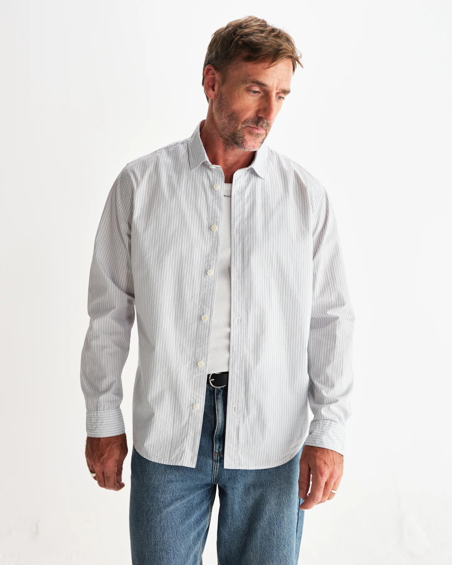 シェリーシャツ POPLIN FINE STRIPE (ECRU/BLUE) - グリニッジ オンラインストア