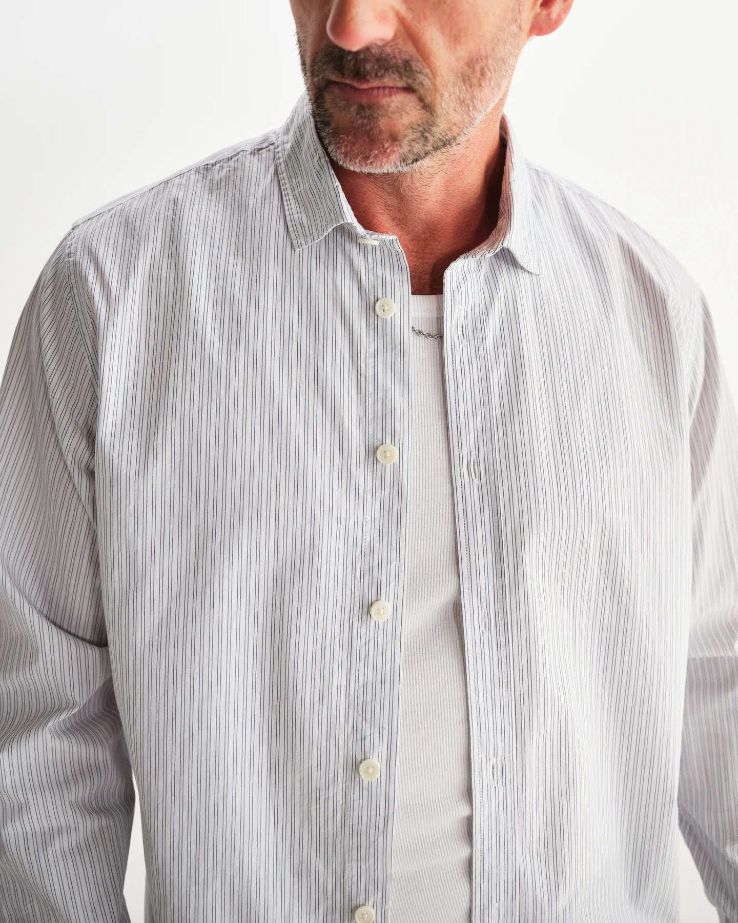 シェリーシャツ POPLIN FINE STRIPE (ECRU/BLUE) - グリニッジ オンラインストア