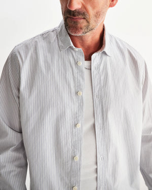 【予約】シェリーシャツ POPLIN FINE STRIPE (ECRU/BLUE)
