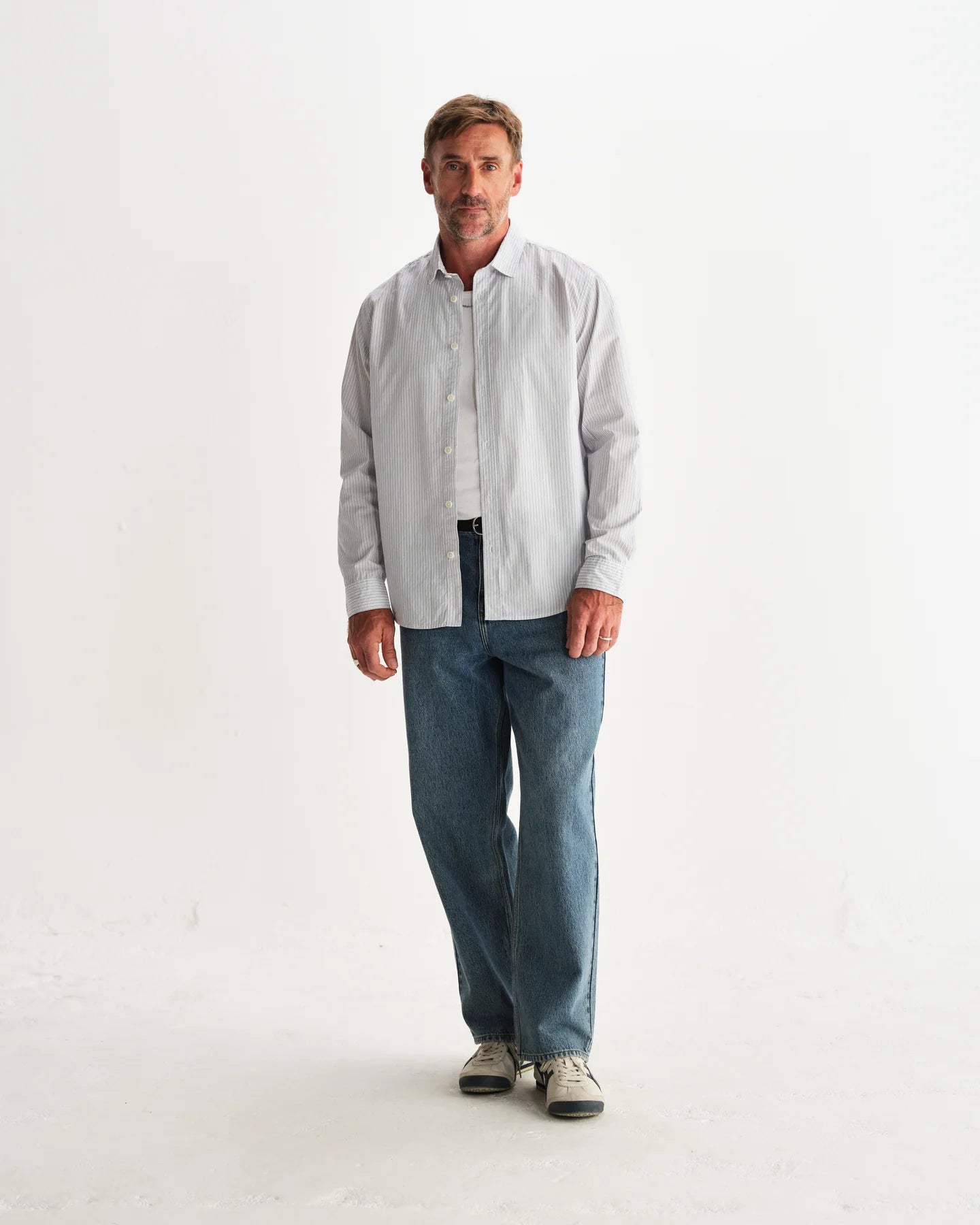 【予約】シェリーシャツ POPLIN FINE STRIPE (ECRU/BLUE)