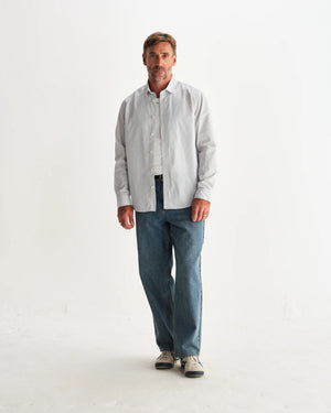 【予約】シェリーシャツ POPLIN FINE STRIPE (ECRU/BLUE)