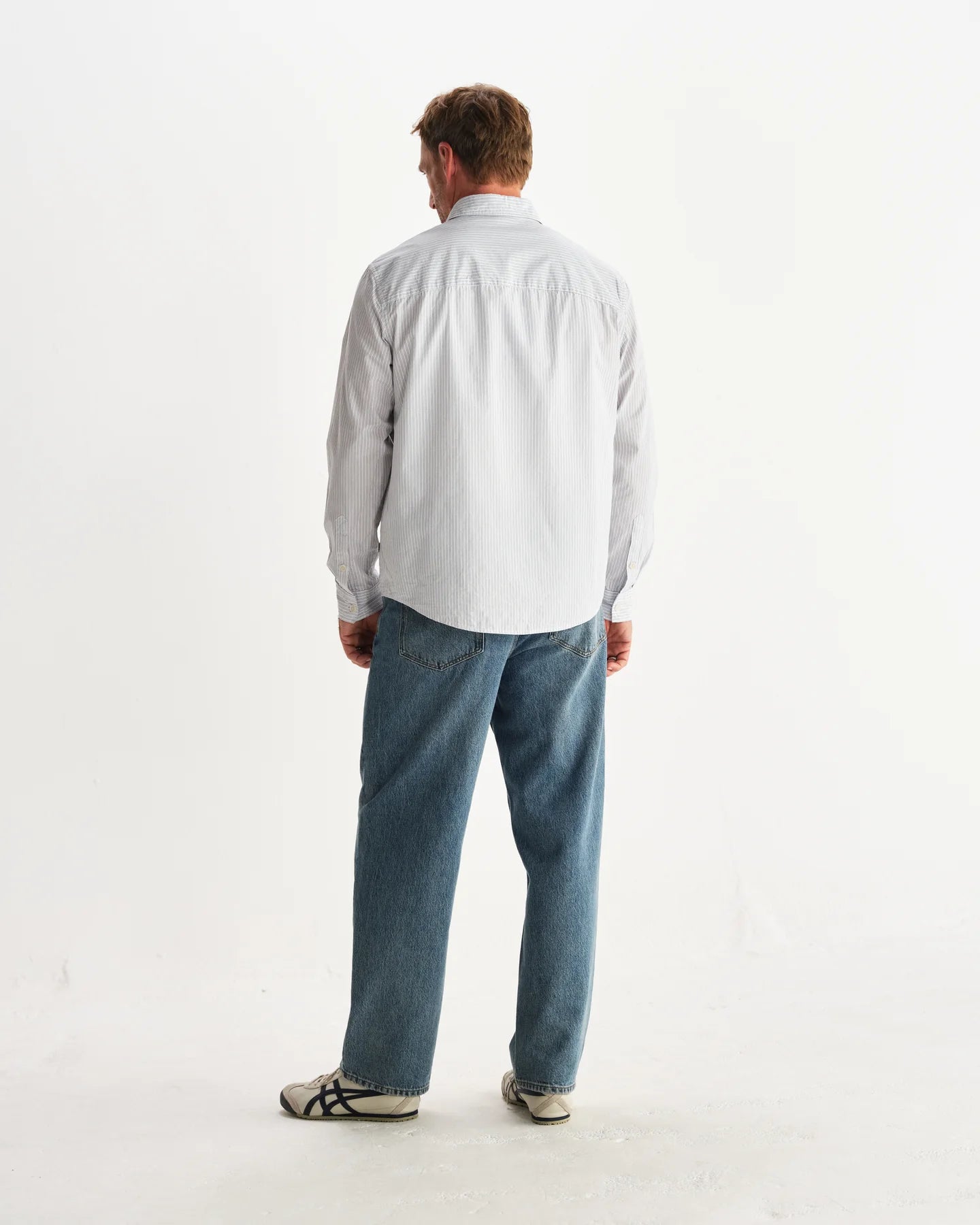 【予約】シェリーシャツ POPLIN FINE STRIPE (ECRU/BLUE)