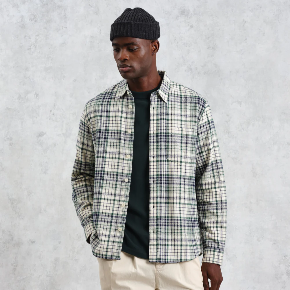 シェリーシャツ フランネル (NAVY/ GREEN) SHT-SHL-BJA-NGN ワックスロンドンwax london