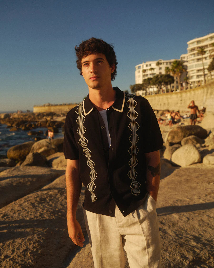 テラーロシャツ RETRO EMBROIDERY (BLACK/ECRU)