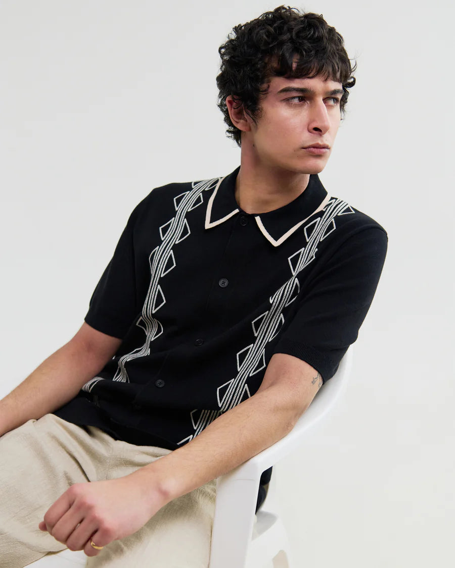 テラーロシャツ RETRO EMBROIDERY (BLACK/ECRU)
