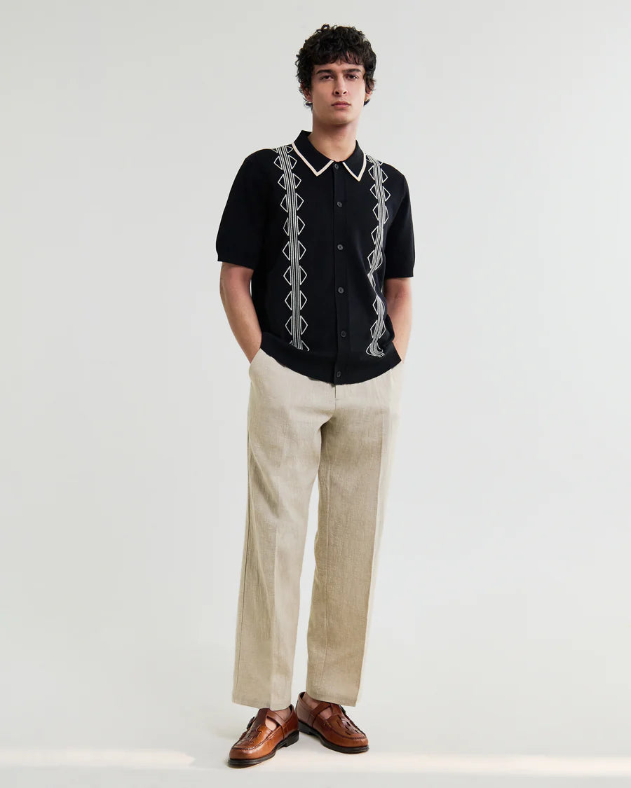 テラーロシャツ RETRO EMBROIDERY (BLACK/ECRU)