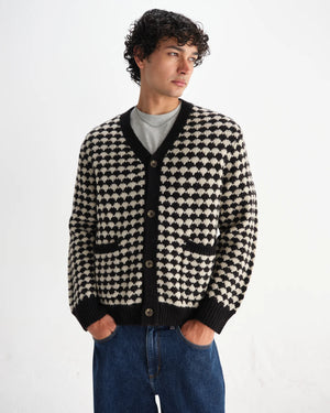 【予約】ウォーカーカーディガン BUBBLE KNIT (BLACK/ECRU)
