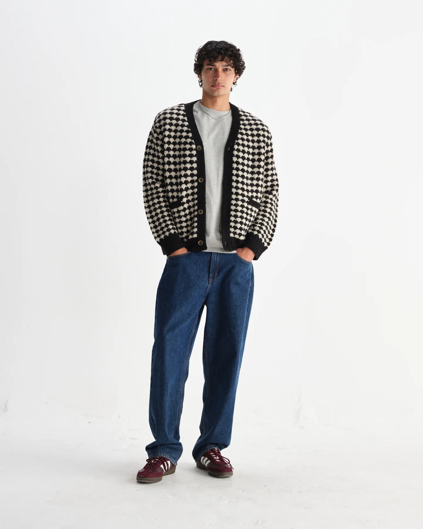 ウォーカーカーディガン BUBBLE KNIT (BLACK/ECRU)