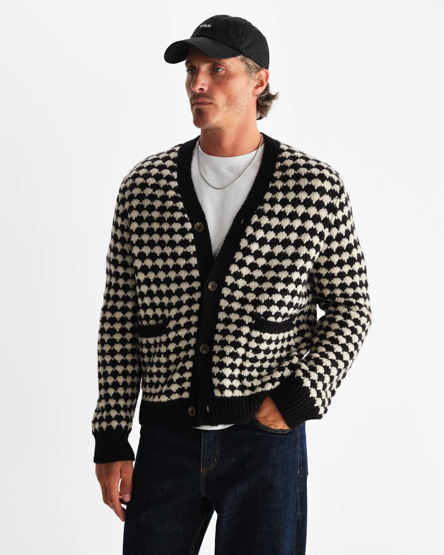 ウォーカーカーディガン BUBBLE KNIT (BLACK/ECRU)