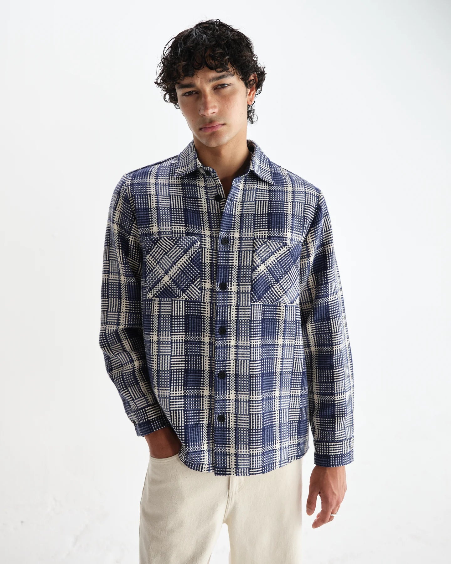 【予約】オーバーシャツ BASKET WEAVE (BLUE/ECRU)