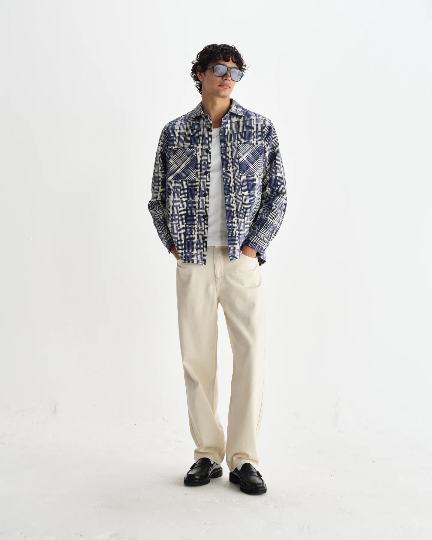 【予約】オーバーシャツ BASKET WEAVE (BLUE/ECRU)