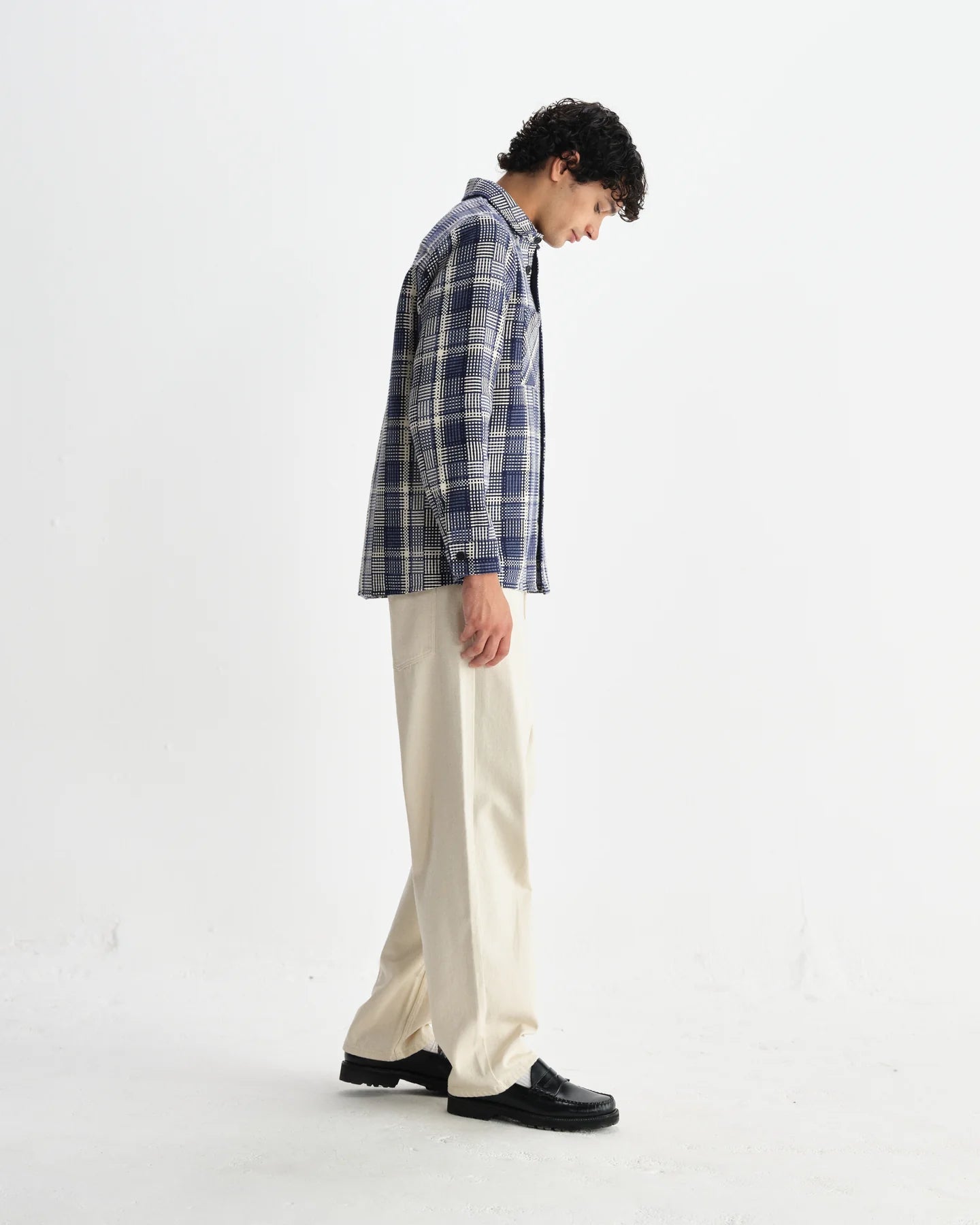 【予約】オーバーシャツ BASKET WEAVE (BLUE/ECRU)
