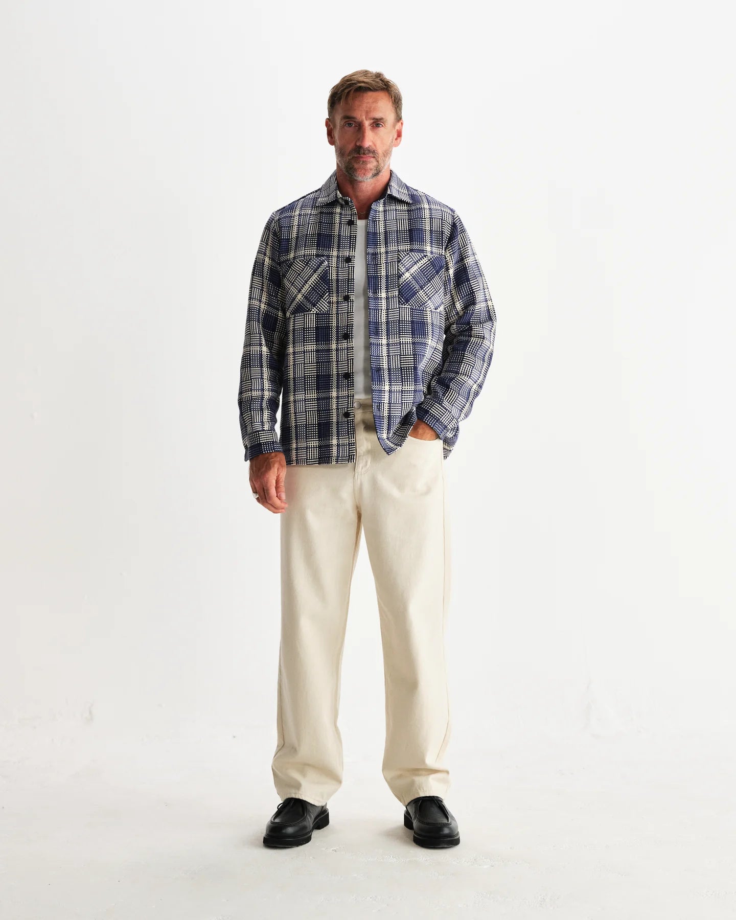 オーバーシャツ BASKET WEAVE (BLUE/ECRU)