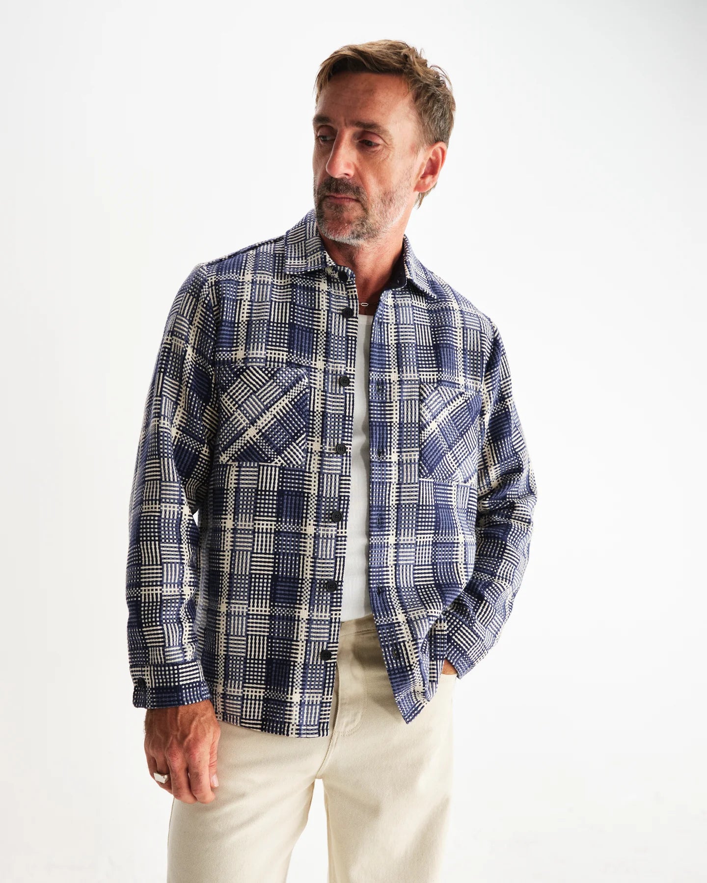 オーバーシャツ BASKET WEAVE (BLUE/ECRU)