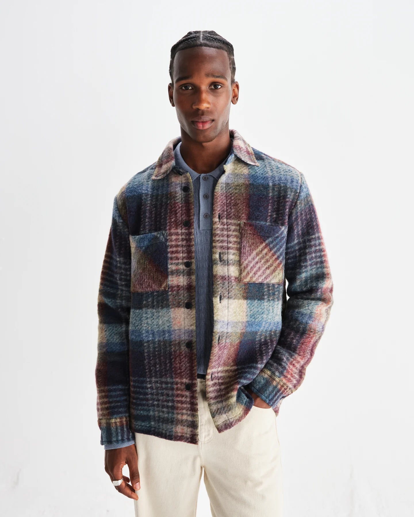 オーバーシャツ WOOL BLEND CHECK (BLUE/MULTI)