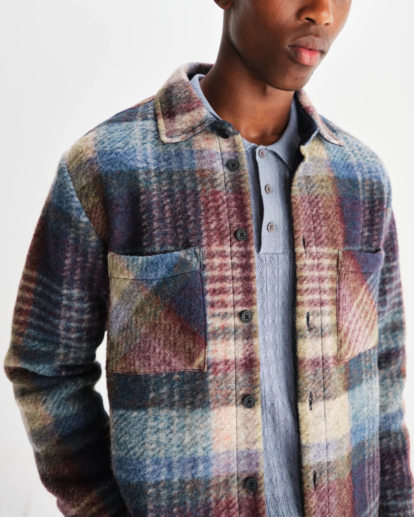 オーバーシャツ WOOL BLEND CHECK (BLUE/MULTI)