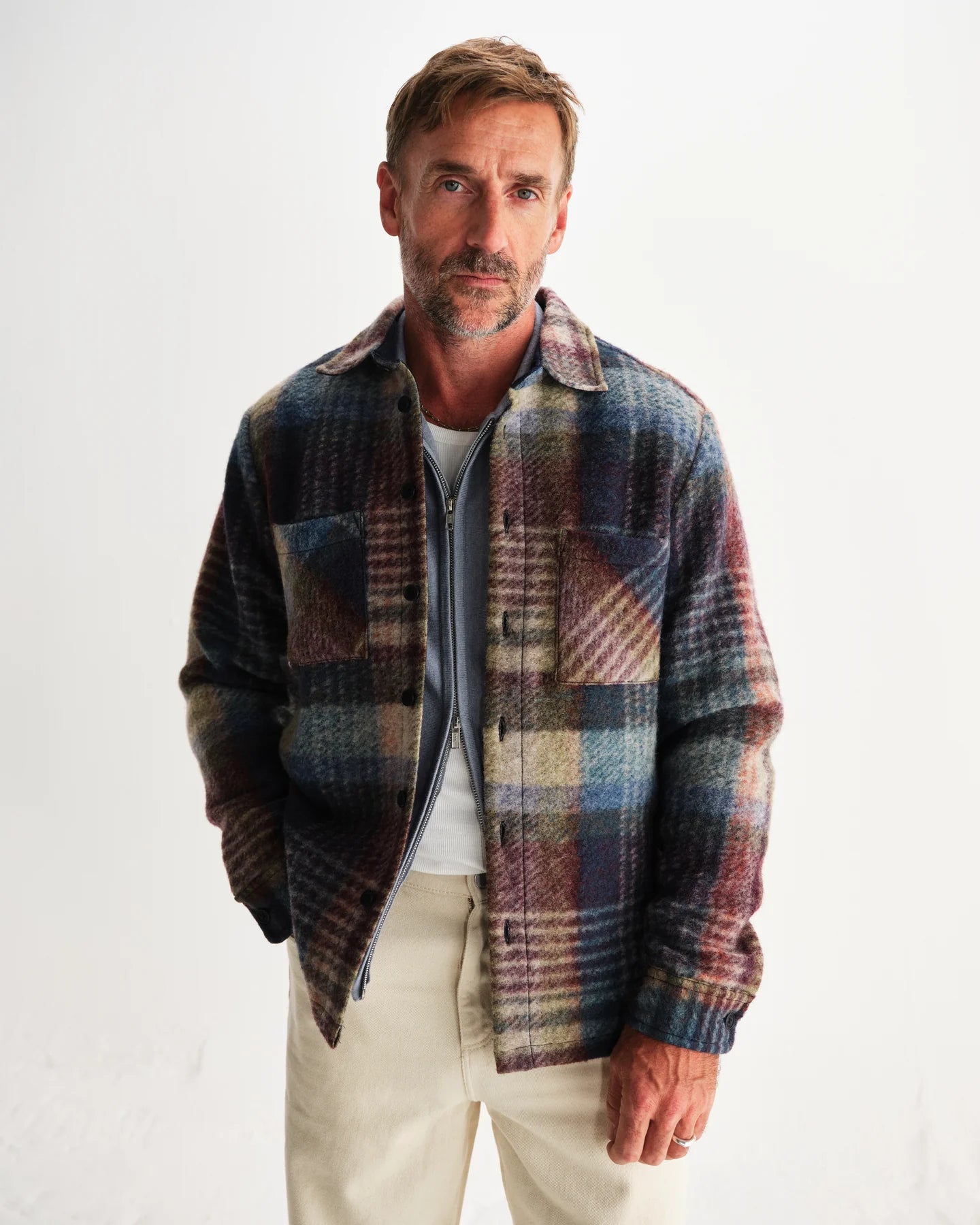 オーバーシャツ WOOL BLEND CHECK (BLUE/MULTI)