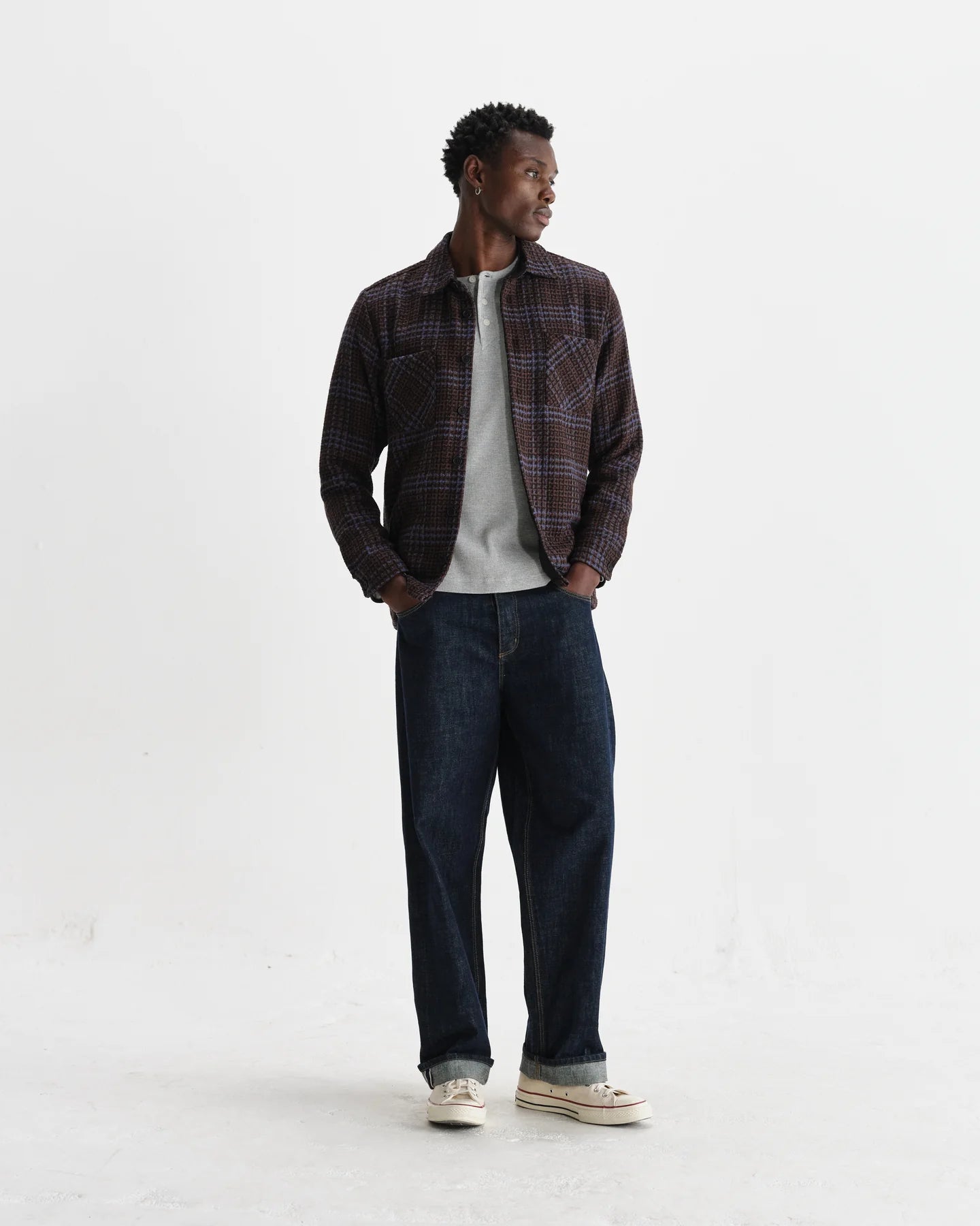 オーバーシャツ  SKATE CHECK (BROWN/BLUE)