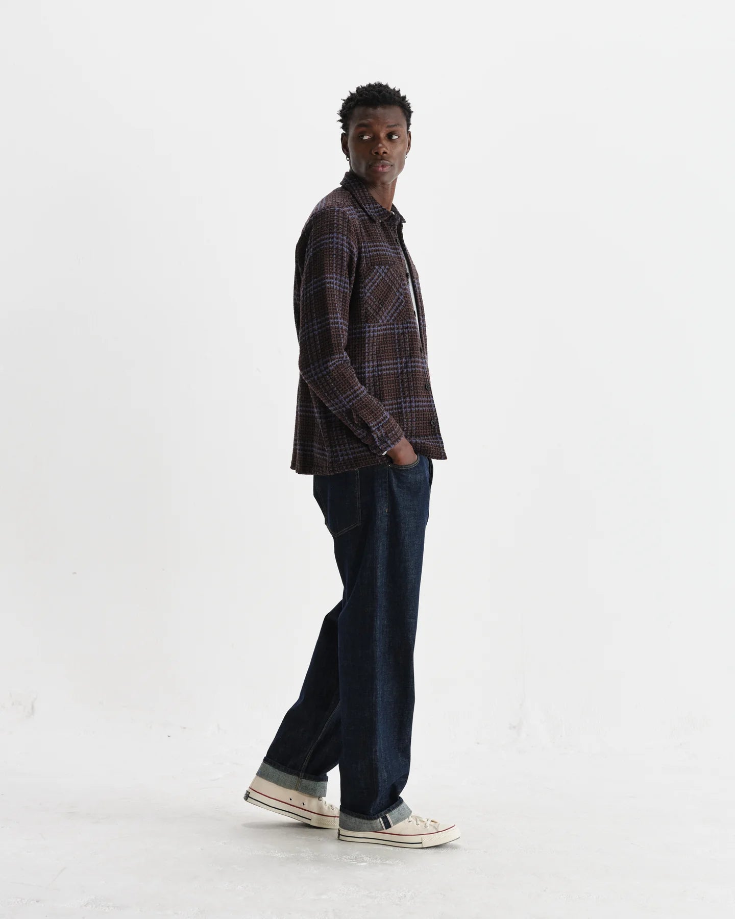 オーバーシャツ  SKATE CHECK (BROWN/BLUE)