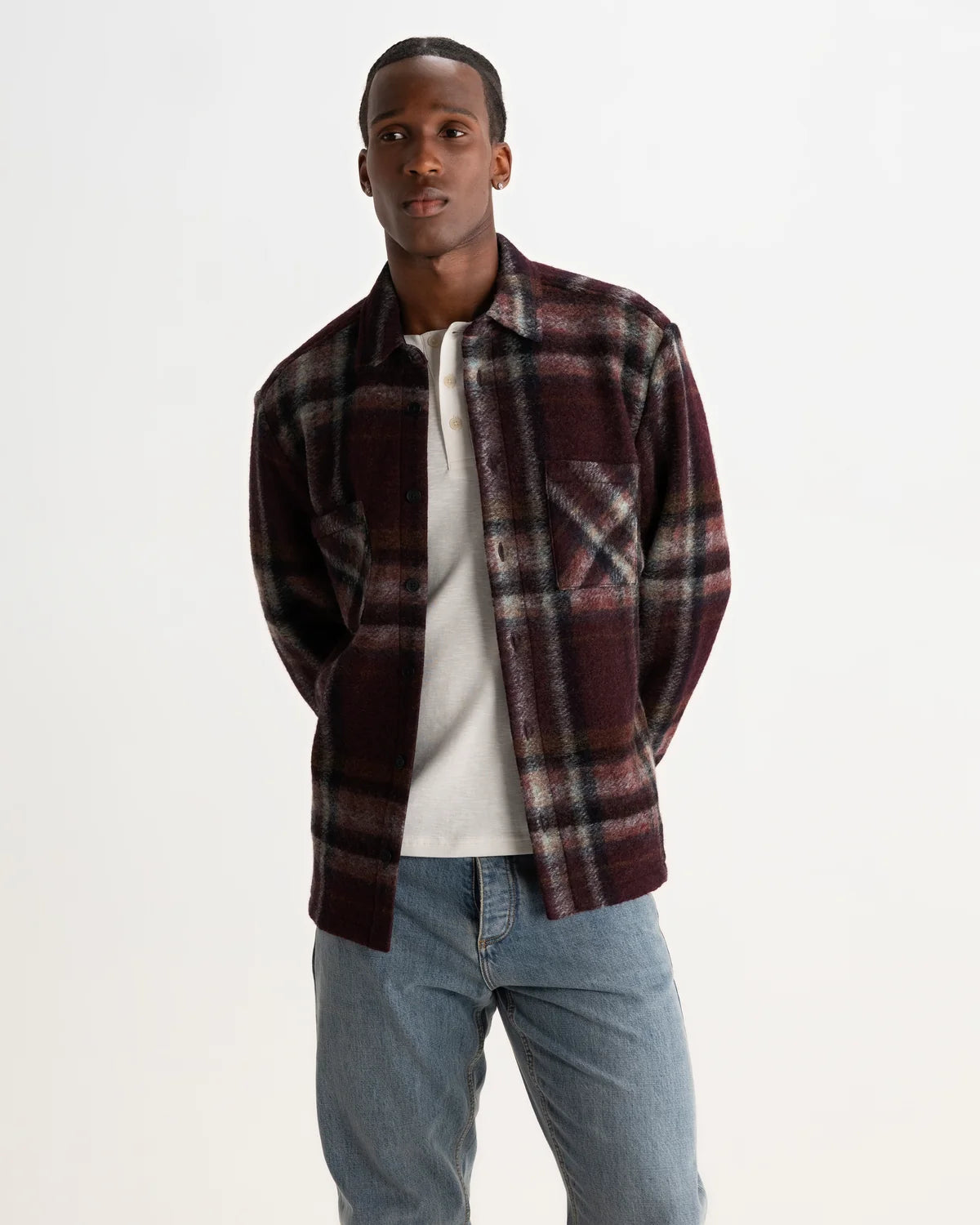 オーバーシャツ LEX WOOL BLEND CHECK (BURGUNDY/MULTI)