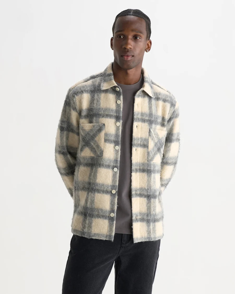 オーバーシャツ ASH WOOL BLEND CHECK (ECRU/GREY)