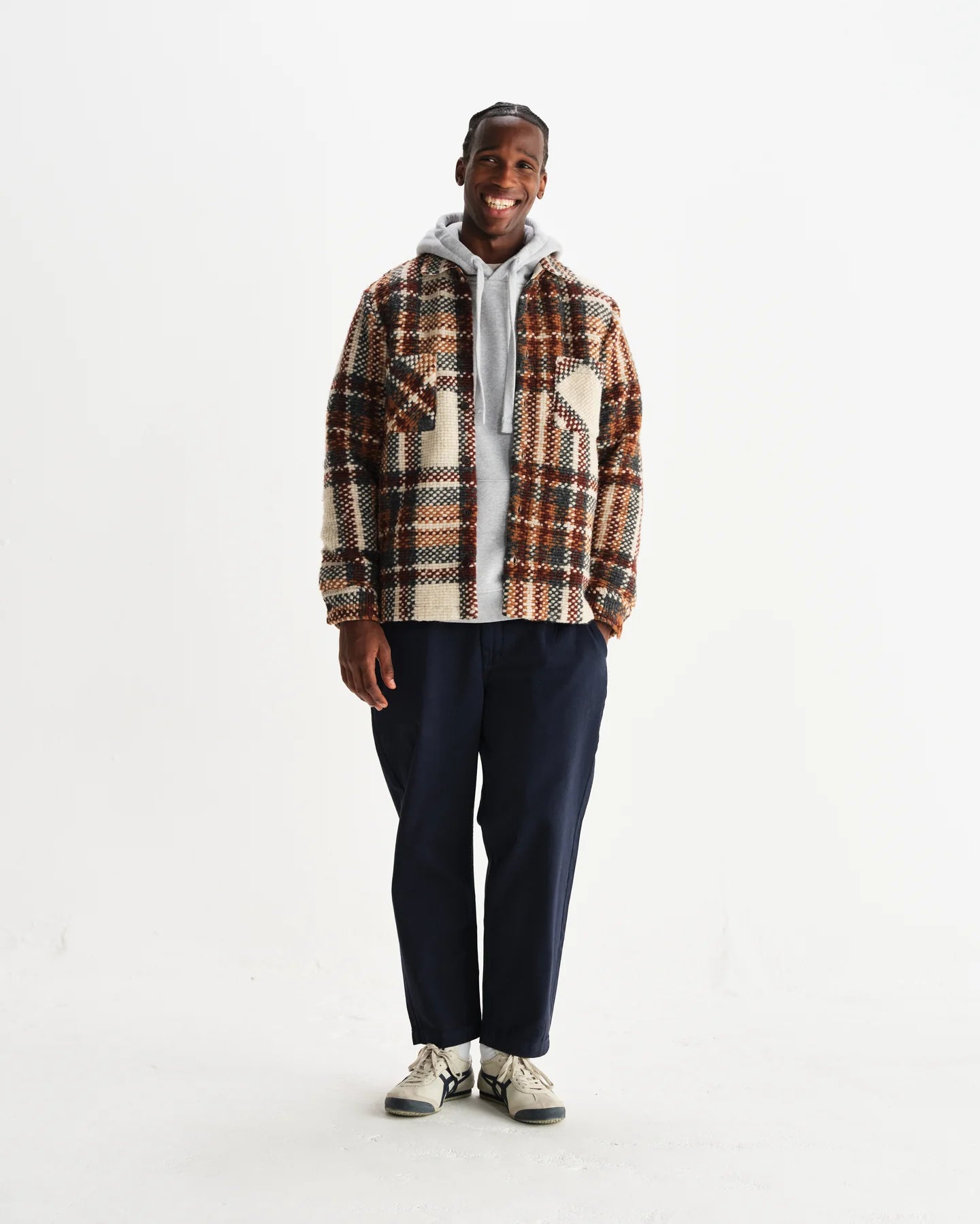 オーバーシャツ WOOL BLEND CHECK (ECRU/MULTI)【ワックスロンドン日本 オーバーシャツ WOOL BLEND CHECK (ECRU/MULTI)【ワックスロンドン日本