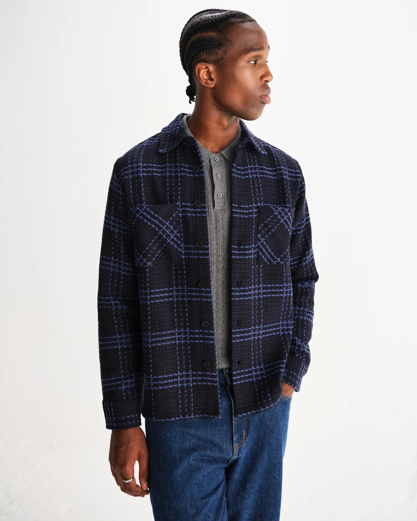 【予約】オーバーシャツ SKATE CHECK (NAVY/BLUE)