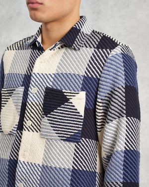オーバーシャツ BLOCK CHECK (NAVY/ECRU) Whiting Overshirt