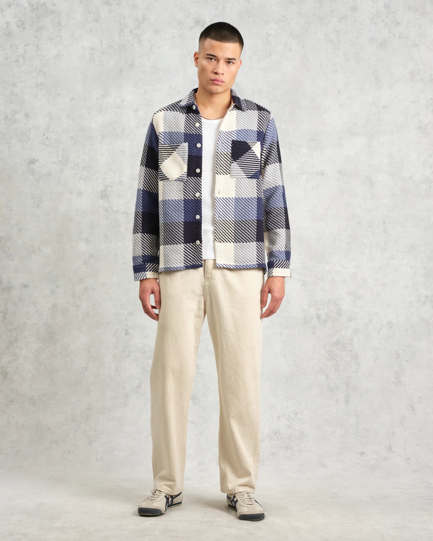 オーバーシャツ BLOCK CHECK (NAVY/ECRU) Whiting Overshirt