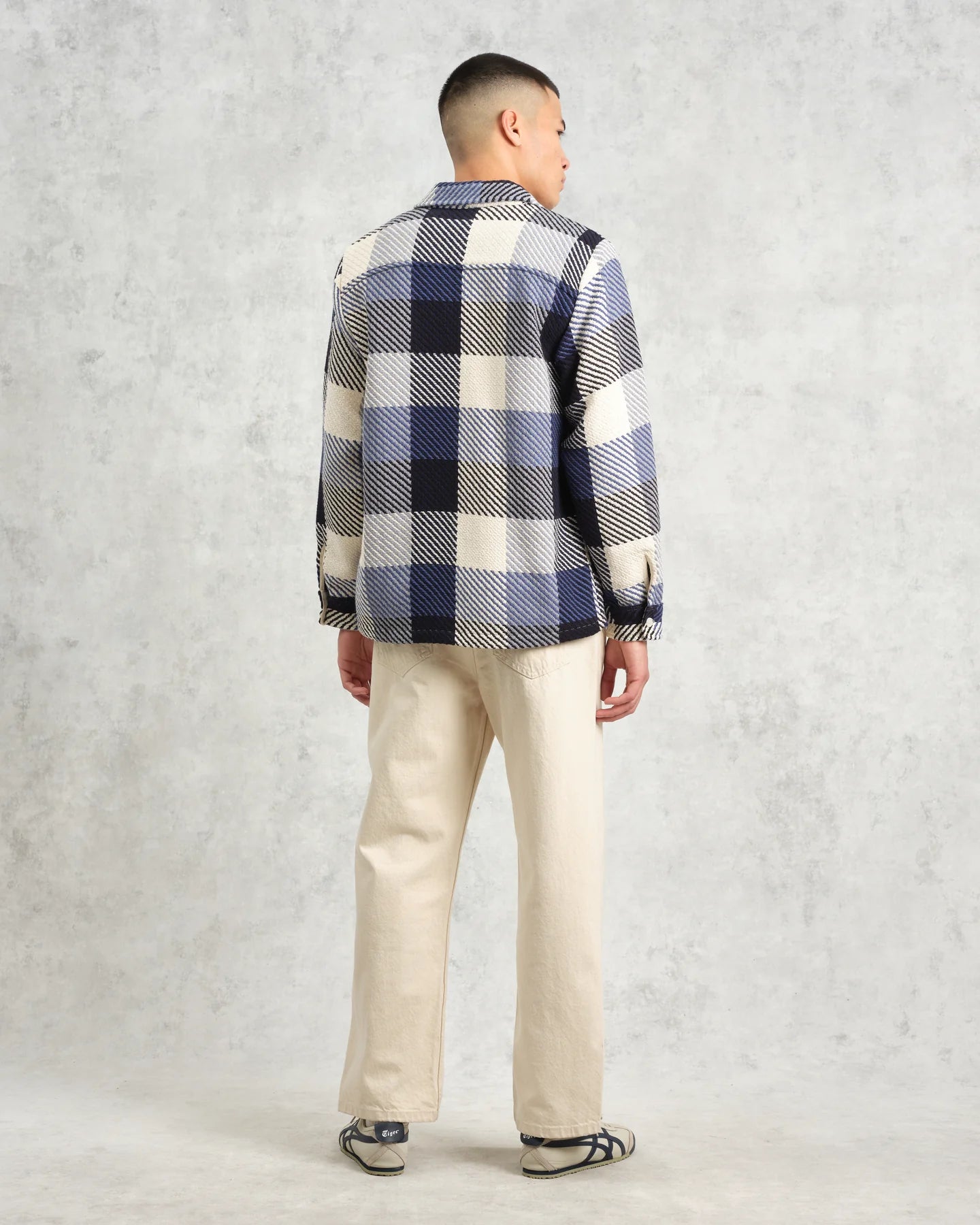 オーバーシャツ BLOCK CHECK (NAVY/ECRU) Whiting Overshirt│wax