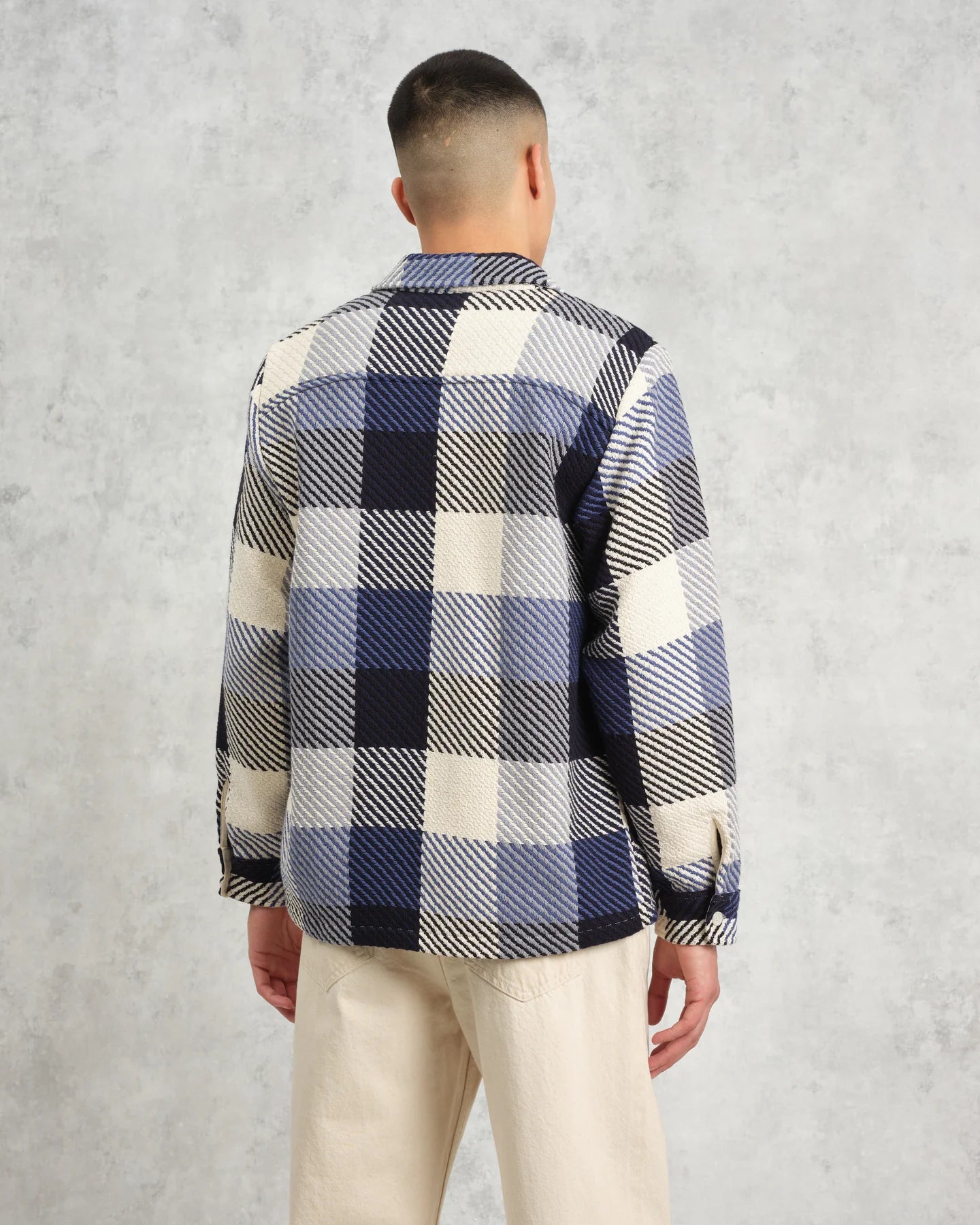 オーバーシャツ BLOCK CHECK (NAVY/ECRU) Whiting Overshirt│wax