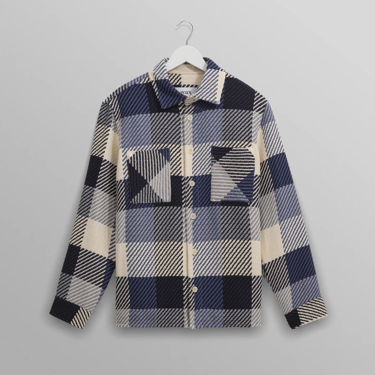 オーバーシャツ BLOCK CHECK (NAVY/ECRU) Whiting Overshirt│wax