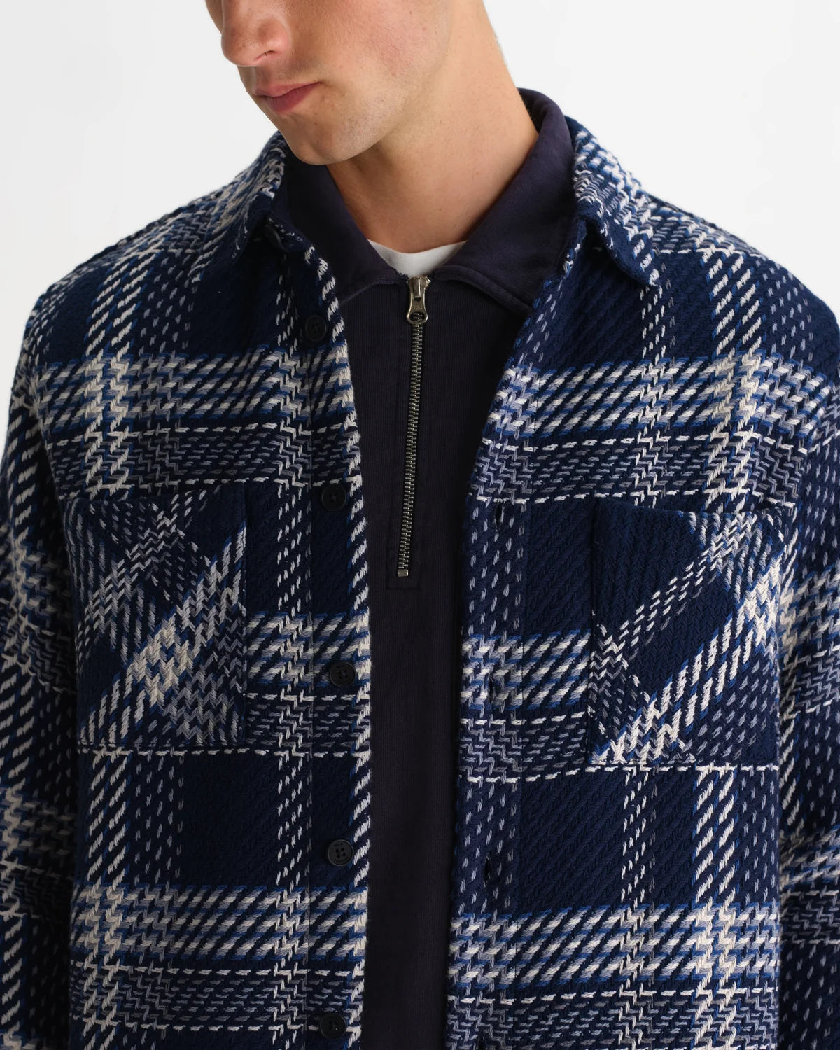 オーバーシャツ PLAID WEAVE (NAVY/ECRU)