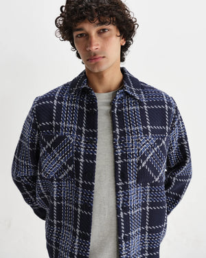 オーバーシャツ WAVE CHECK (NAVY/GREY)